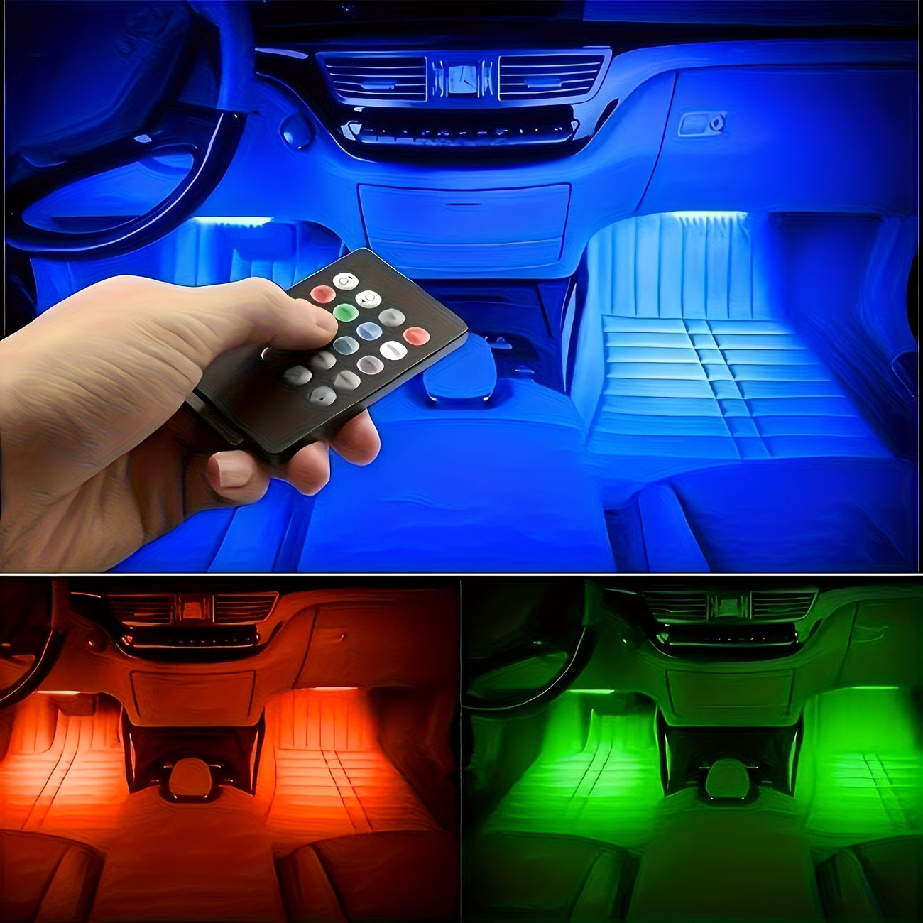 Set Lumini LED RGB Interior Auto – 4 Bucăți cu Telecomandă