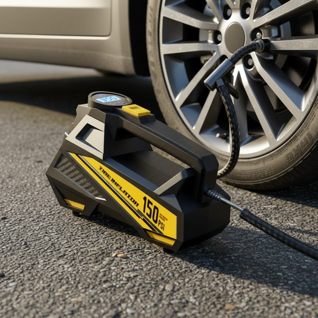 Inflator Digital de Anvelope 150 PSI cu Lumină LED – Compresor Aer Portabil 12V
